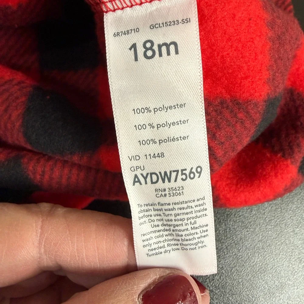 Carters Red Black Buffalo Plaid Fleece Dress 18m Long Sleeve Ruffled